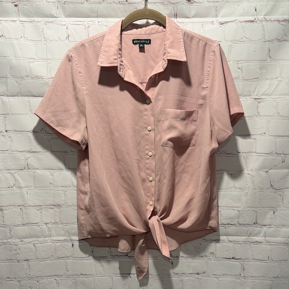 J. Crew Blush Pink Short-Sleeve Tie-Front Button-Down‎ Shirt Woman’s Size Medium